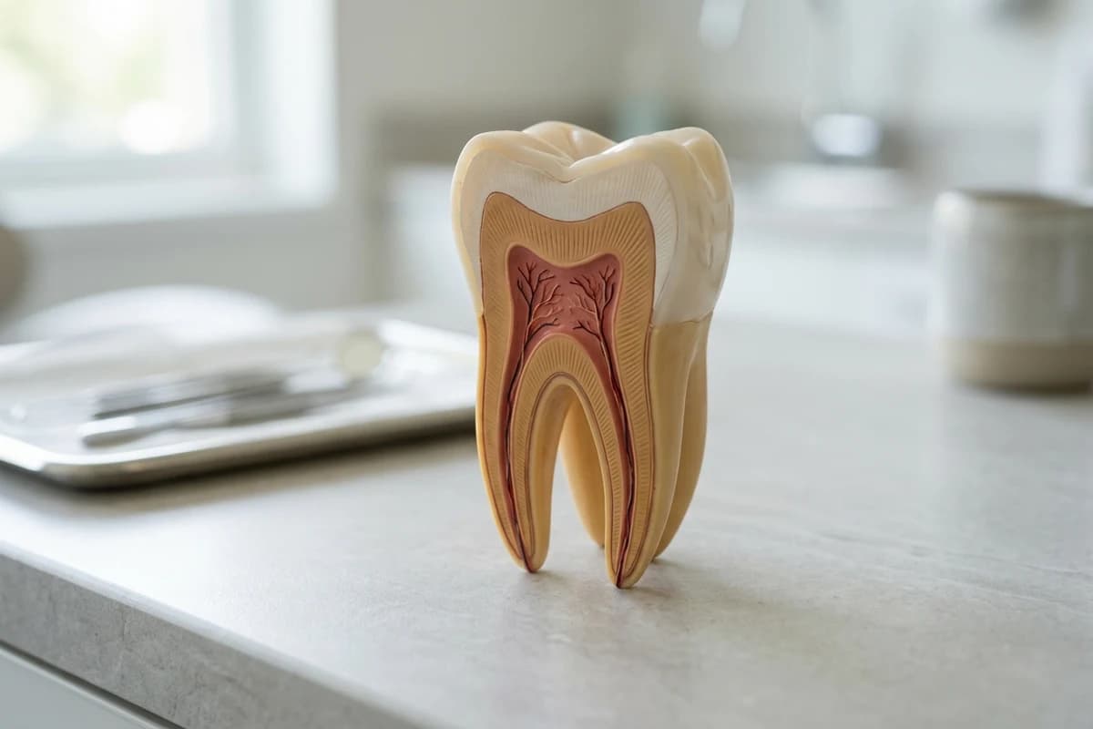 Detailed tooth cross-section model showing the root canal space